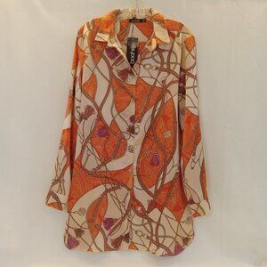 Boohoo Oversized Long Sleeve Button Down Shirtdress US 6 Cream/Orange Multi NWT